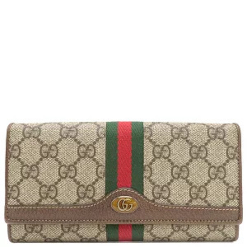 Gucci Chain Wallet GG Shoulder Bag Supreme Canvas Leather Beige Ebony Double